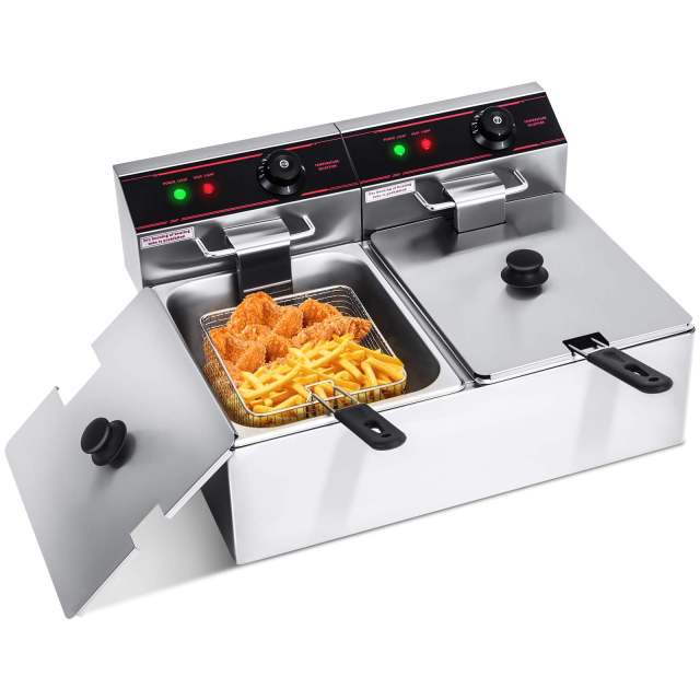 ARLIME Commercial Deep Fryer 2 x 5.8QT/5.5L , 3400W Countertop Electric Fryers w/2 Baskets, Lids and Temperature Control