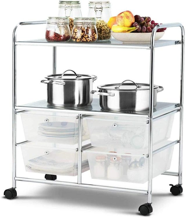 ARLIME 4-Drawer Storage Cart, 4 Drawer 2 Shelves Trolley, Rolling Organizer Cart