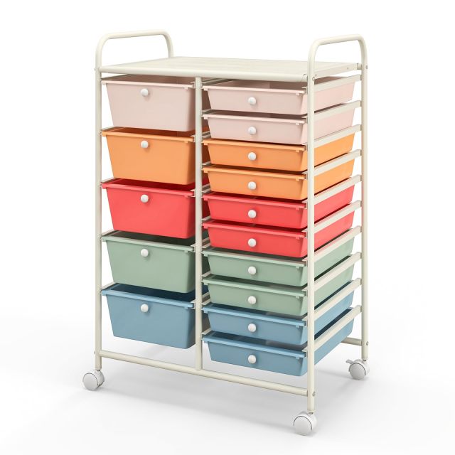 ARLIME 15-Drawer Storage Cart, 15 Drawer Trolley, Rolling Organizer Cart