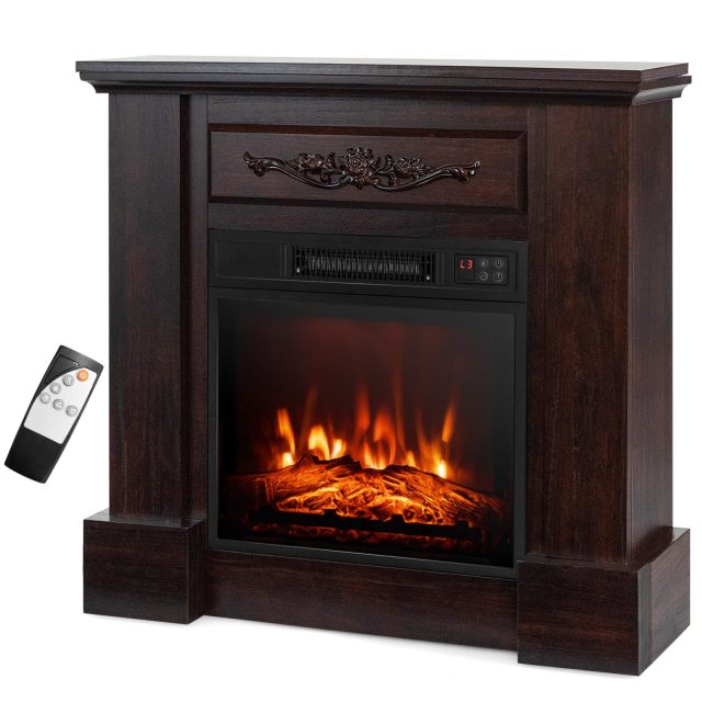 ARLIME 1400W 32 Inches Electric Fireplace with Mantel, 3D Flame Effect, Remote Control, Thermostat, 6H Timer, Overheat Protection