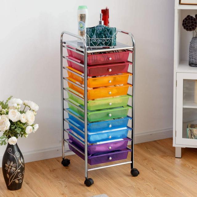 ARLIME 10-Drawer Storage Cart, 10 Drawer Trolley, Rolling Organizer Cart
