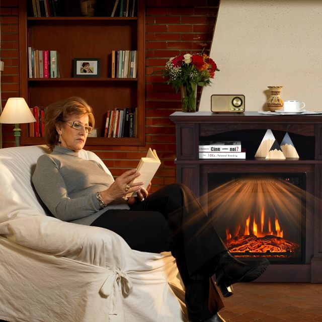 ARLIME 32-inch Electric Fireplace with Mantel, 1400W Adjustable Freestanding Heater with Remote Control