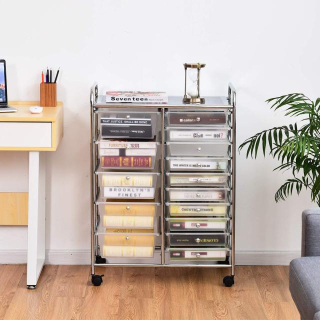 ARLIME 15-Drawer Storage Cart, 15 Drawer Trolley, Rolling Organizer Cart