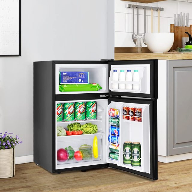 ARLIME Mini Fridge with Freezer, 3.2 Cu. Ft w/Double Reversible Door, Removable Glass Shelves, Adjustable Thermostat
