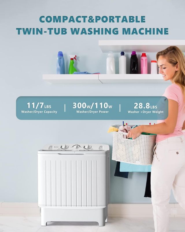 ARLIME Portable Mini Compact Twin Tub 20 lb. Washing Machine Washer Spin Dryer