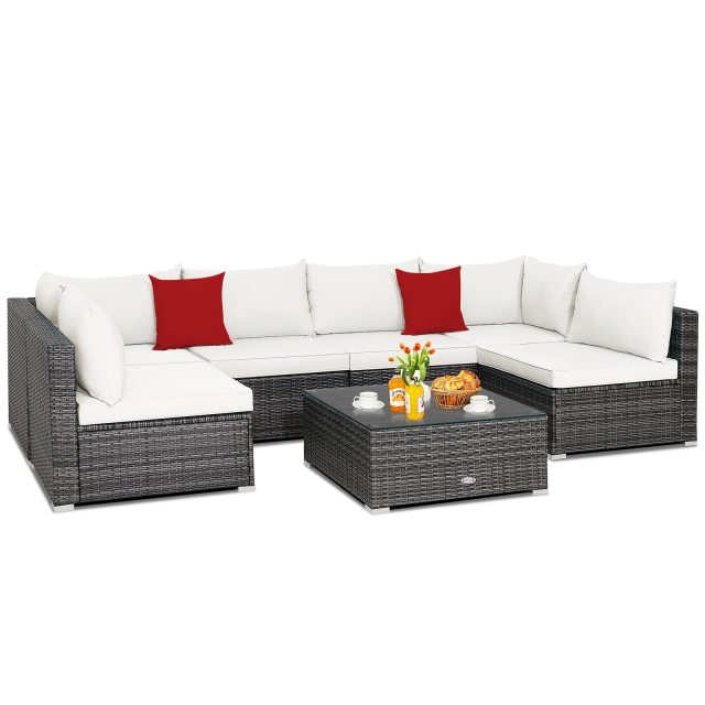 7-Piece Outdoor Patio Furniture Set Rattan Sectional Sofa Set