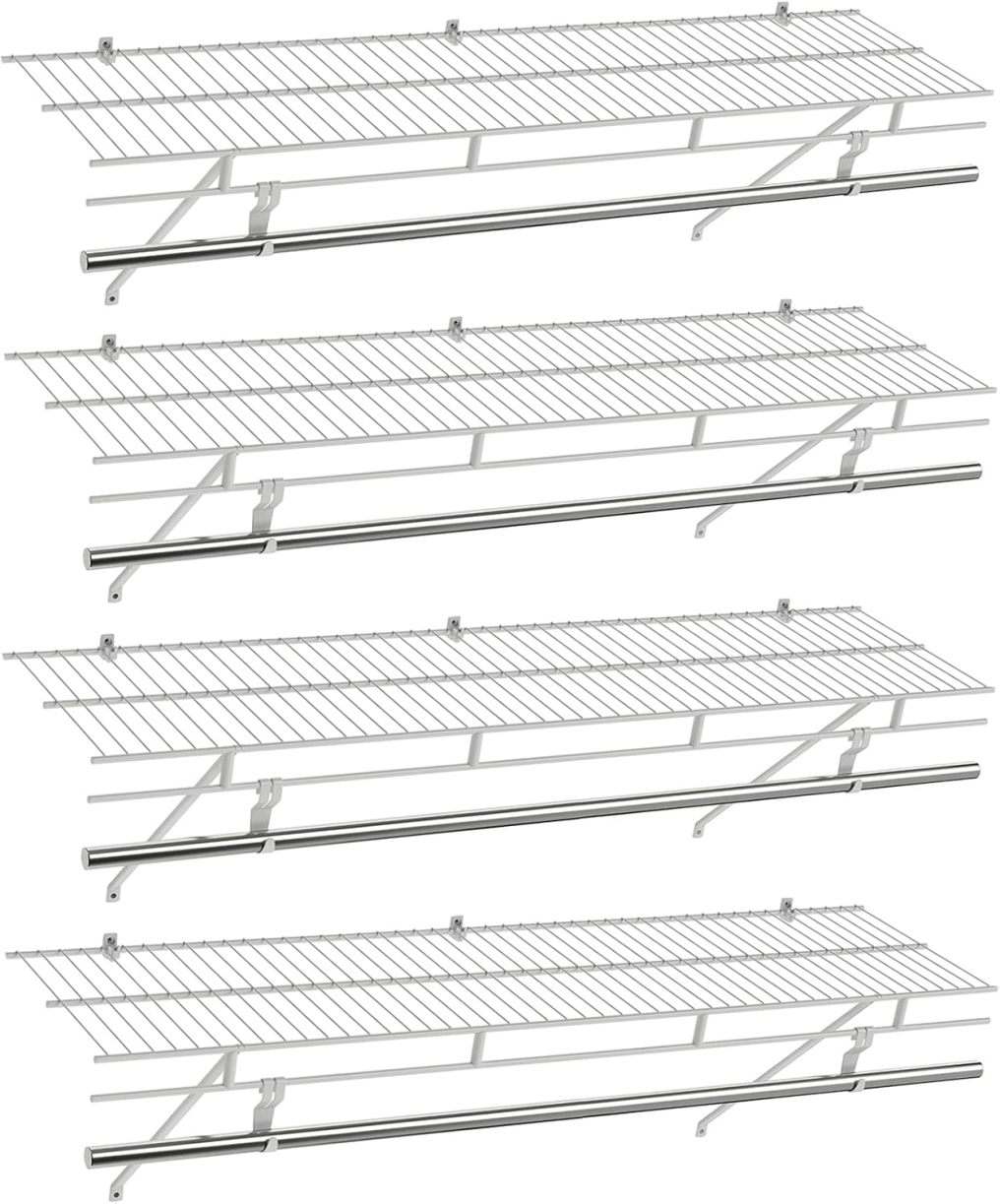 Closet Shelves Wall Mounted Closet Shelf with Hanging Rod (1/2/3/4)