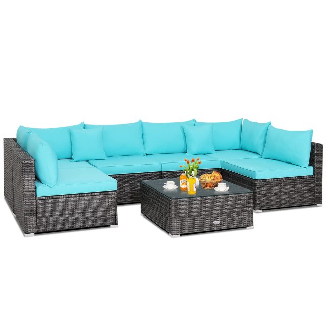 7-Piece Outdoor Patio Furniture Set Rattan Sectional Sofa Set