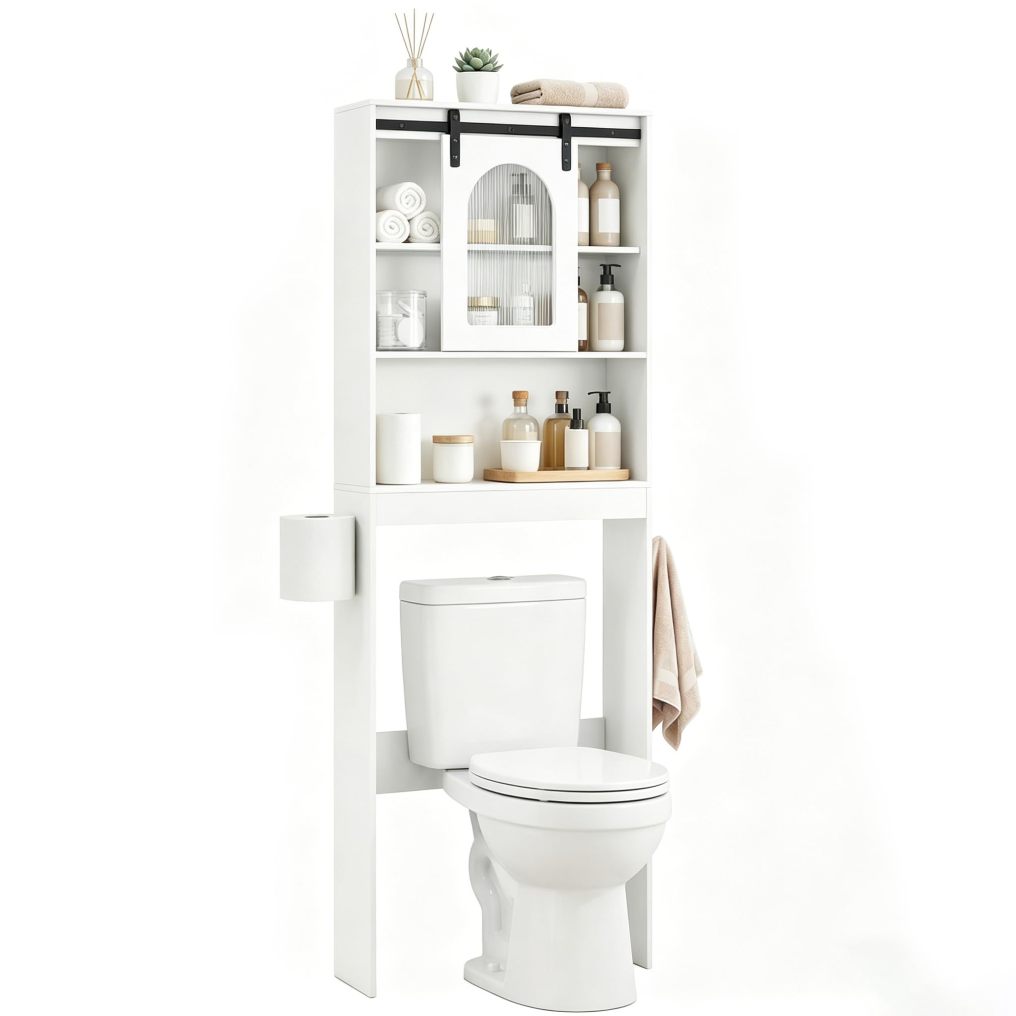 Over the Toilet Storage Cabinet with Sliding Translucent Door