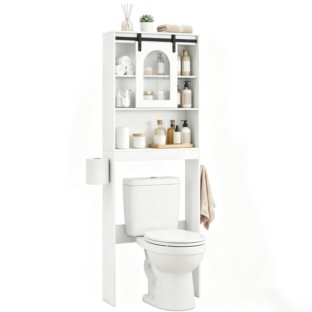 Over the Toilet Storage Cabinet with Sliding Translucent Door