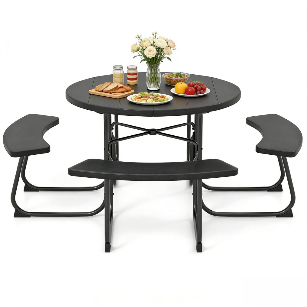 Arlime Round Picnic Table with Umbrella Hole HDPE Tabletop