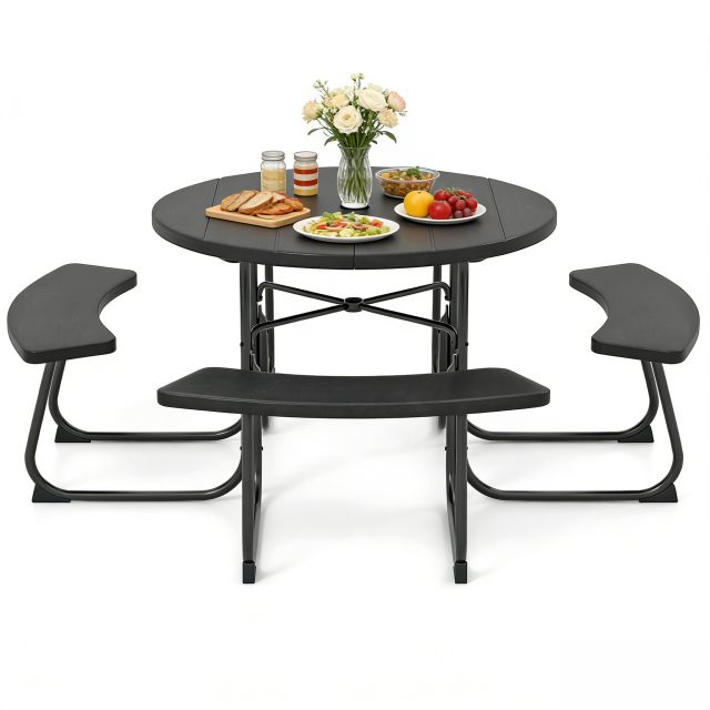 Arlime Round Picnic Table with Umbrella Hole HDPE Tabletop