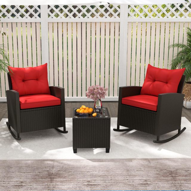 Arlime 3 Pieces PE Wicker Patio Rocking Bistro Set