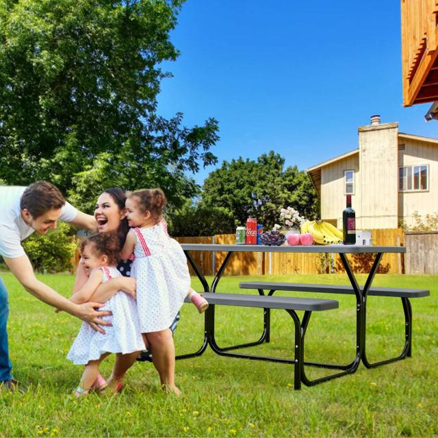 Arlime Outdoor Picnic Table | HDPE Plastic Picnic Table Bench Set with Weather Resistant Tabletop & Wood Texture