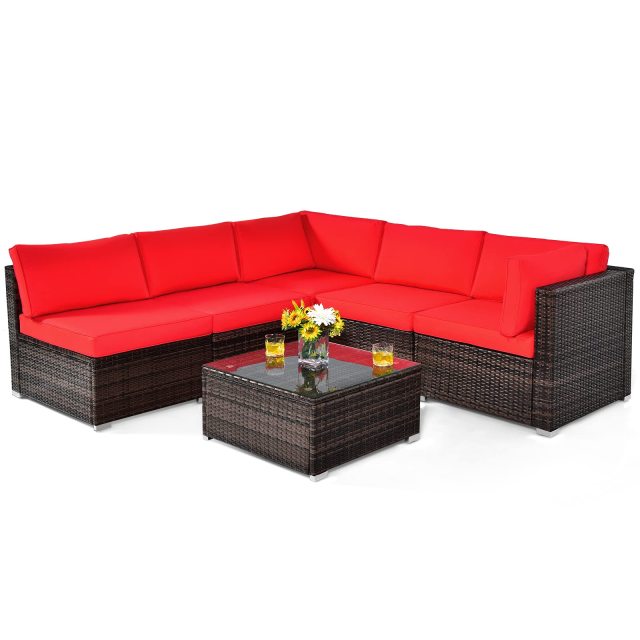 6-Piece Outdoor Patio Furniture Set Rattan Sectional Sofa Set