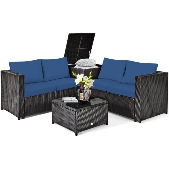 4-Piece Outdoor Patio Furniture Set Rattan Loveseat with Cushions