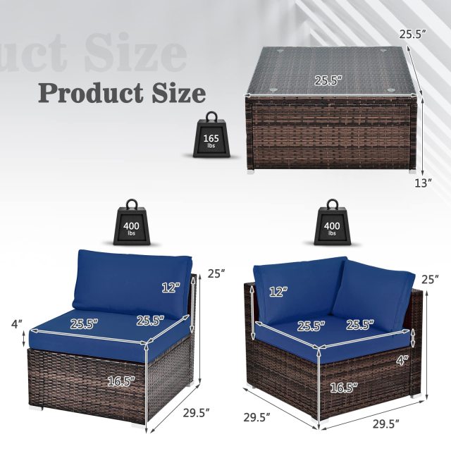 6-Piece Outdoor Patio Furniture Set Rattan Sectional Sofa Set