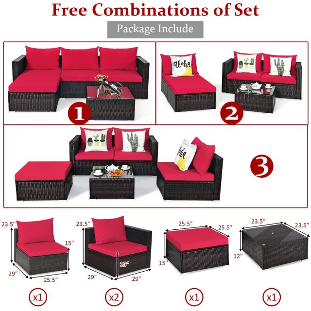 5-Piece Outdoor Patio Furniture Set with Coffee Table