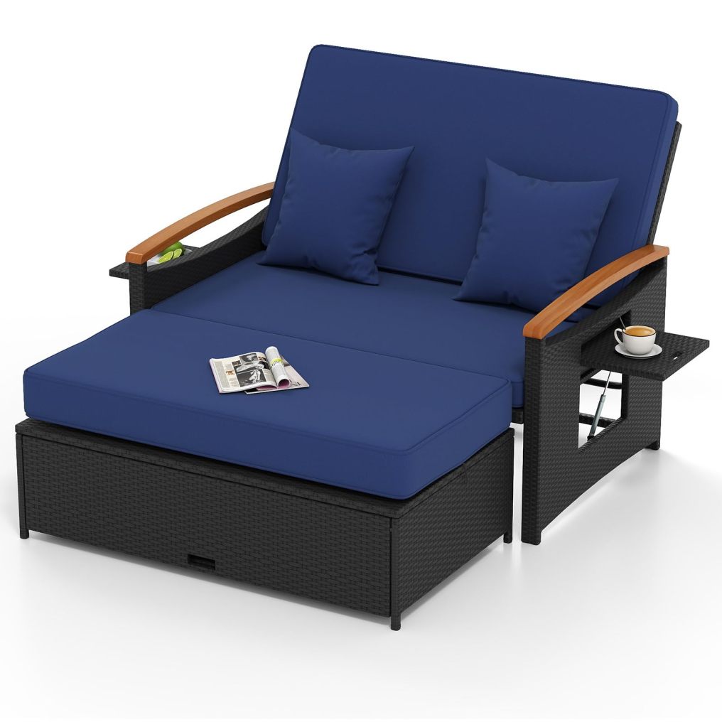 Arlime Patio Rattan Daybed | Outdoor Loveseat Sofa with Storage Ottoman