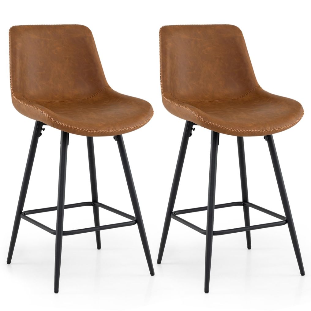 Arlime 24-inch Counter Height Faux Leather Bar Stools with Ergonomic Backrest and Footrest (2/4)