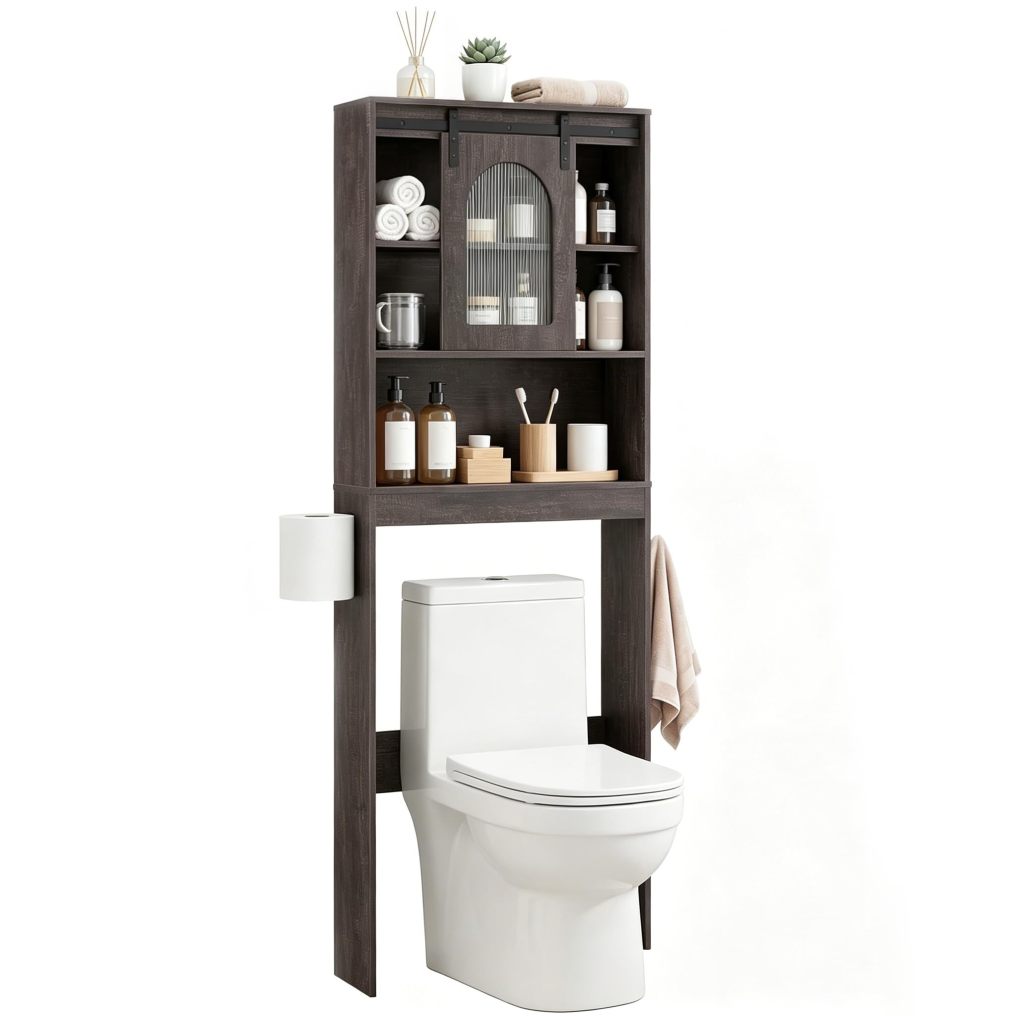 Over the Toilet Storage Cabinet with Sliding Translucent Door