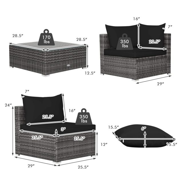 7-Piece Outdoor Patio Furniture Set Rattan Sectional Sofa Set