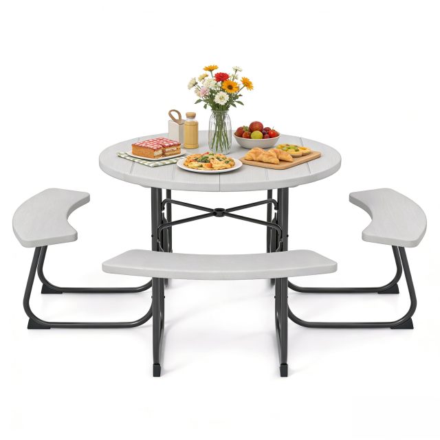 Arlime Round Picnic Table with Umbrella Hole HDPE Tabletop
