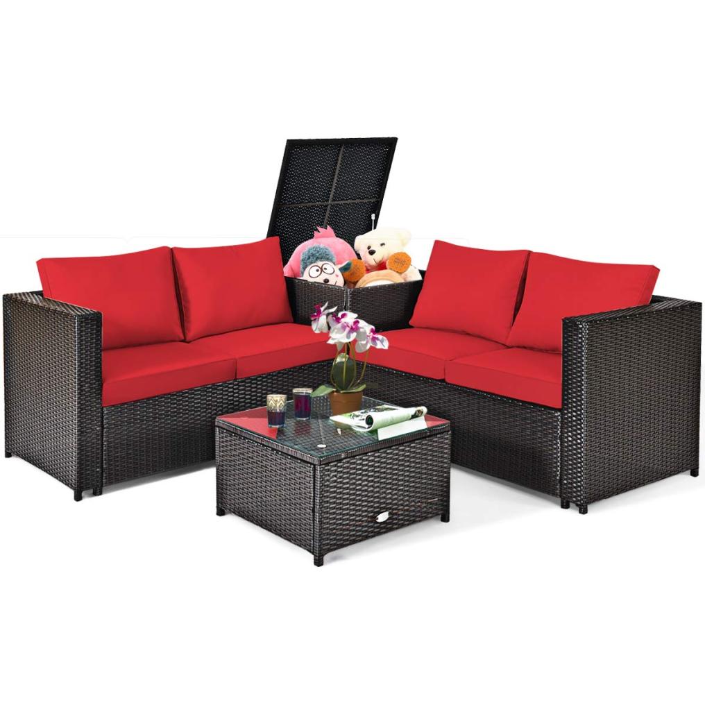 4-Piece Outdoor Patio Furniture Set Rattan Loveseat with Cushions