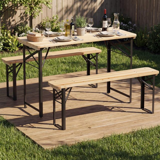 Arlime Foldable Long Narrow Picnic Table Wooden Beer Table Metal Frame (4ft/5.8ft)