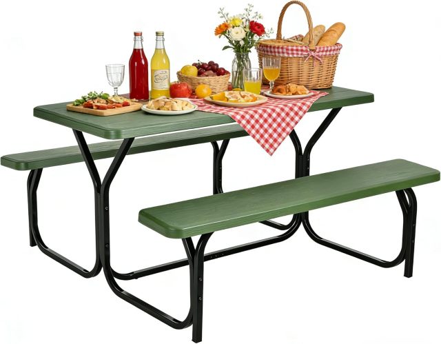 Arlime Outdoor Picnic Table | HDPE Plastic Picnic Table Bench Set with Weather Resistant Tabletop & Wood Texture