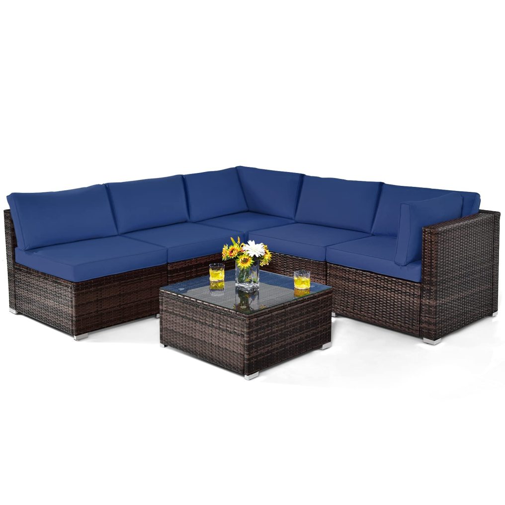 6-Piece Outdoor Patio Furniture Set Rattan Sectional Sofa Set