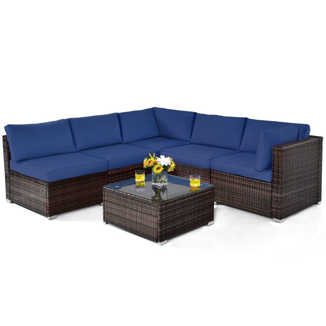 6-Piece Outdoor Patio Furniture Set Rattan Sectional Sofa Set
