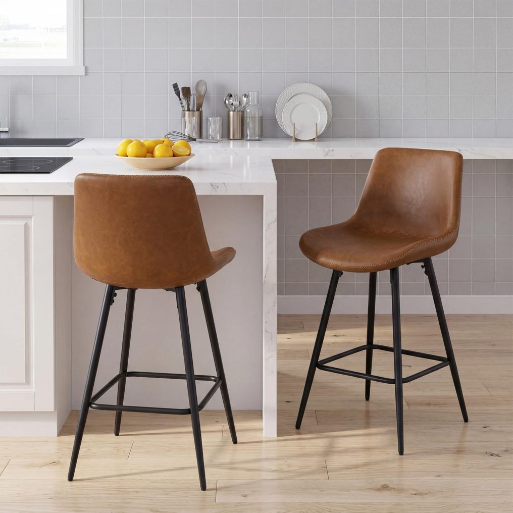 Arlime 24-inch Counter Height Faux Leather Bar Stools with Ergonomic Backrest and Footrest (2/4)