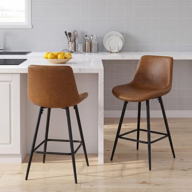 Arlime 24-inch Counter Height Faux Leather Bar Stools with Ergonomic Backrest and Footrest (2/4)