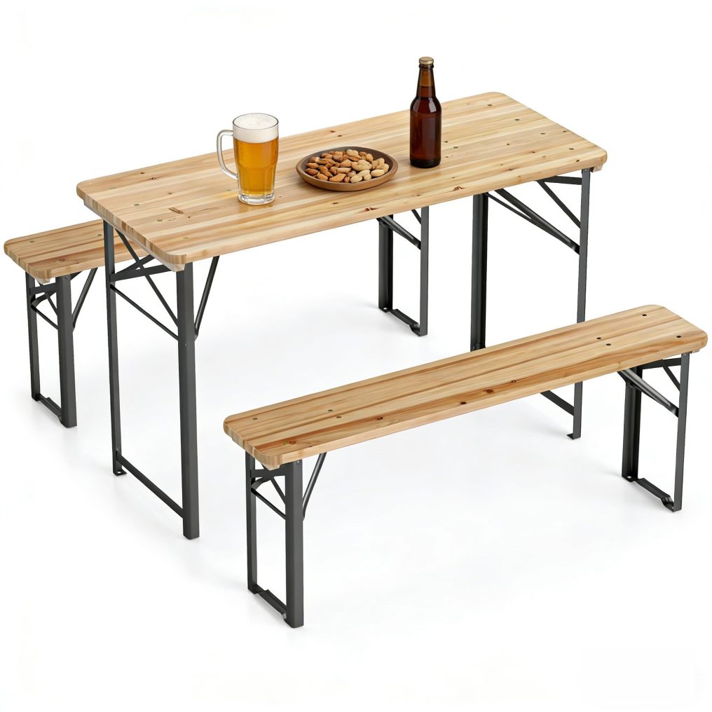 Arlime Foldable Long Narrow Picnic Table Wooden Beer Table Metal Frame (4ft/5.8ft)