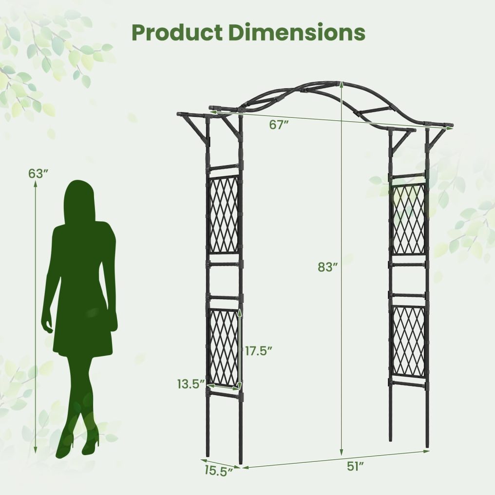 Garden Arch Trellis for Climbing Plants 67" L x 83" H Metal Garden Arch Arbor Trellis