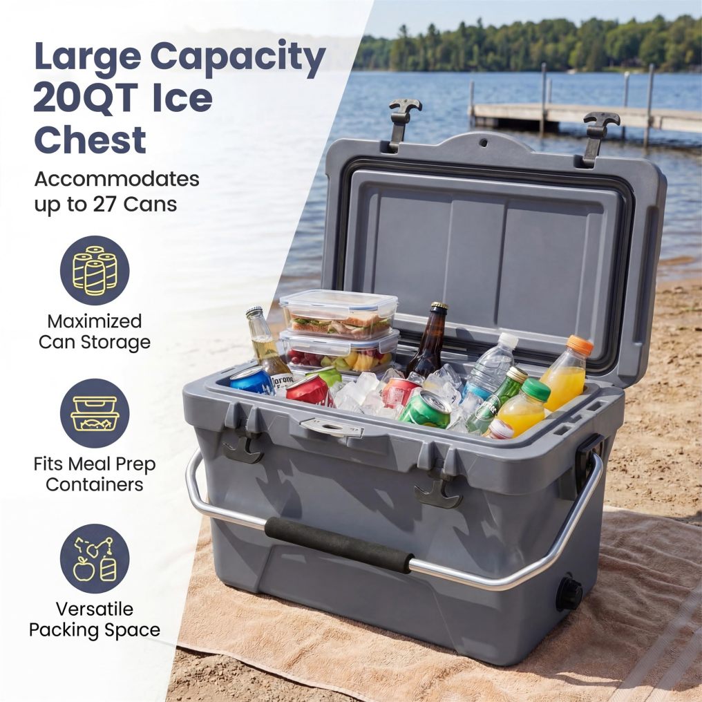Arlime Portable Insulated Hard Cooler Built-in Fish Ruler Bottle Opener