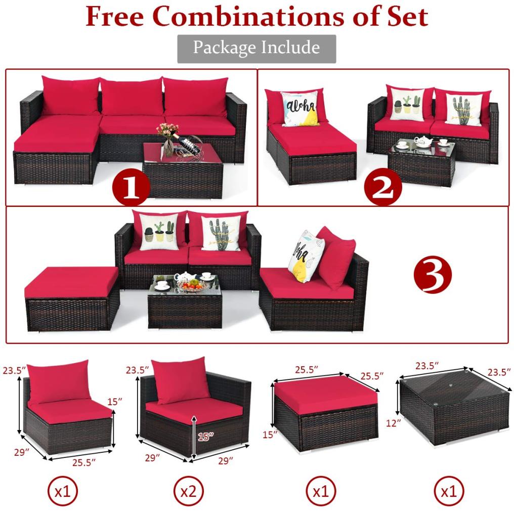 5-Piece Outdoor Patio Furniture Set with Coffee Table