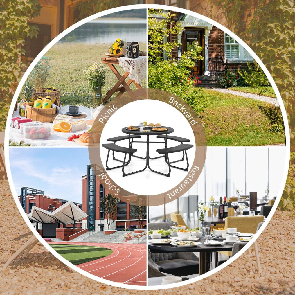 Arlime Round Picnic Table with Umbrella Hole HDPE Tabletop