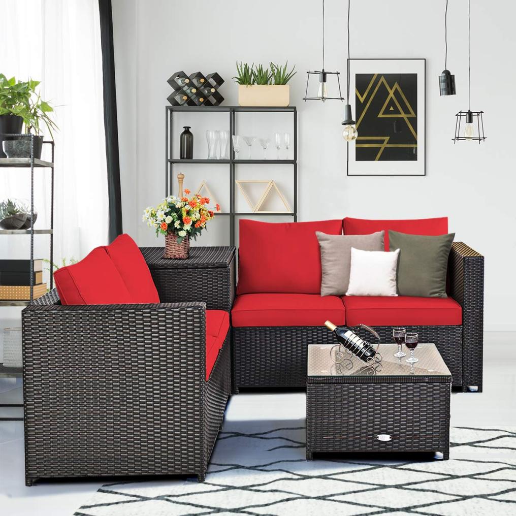 4-Piece Outdoor Patio Furniture Set Rattan Loveseat with Cushions