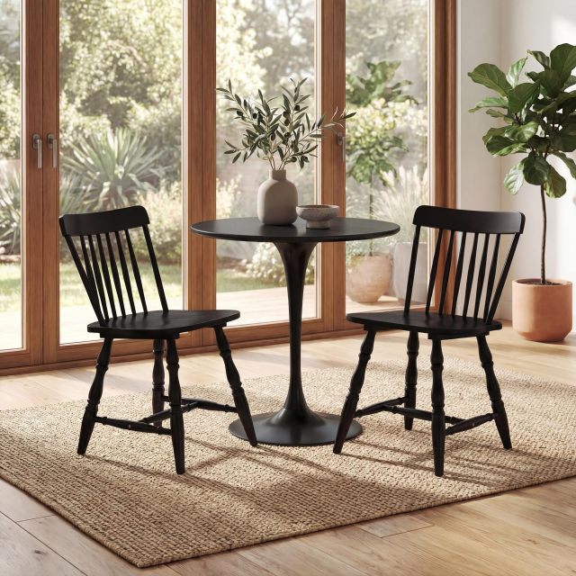 Armless Solid Wood Dining Chairs with Spindle Backs