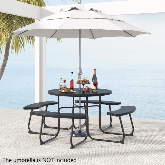 Arlime Round Picnic Table with Umbrella Hole HDPE Tabletop