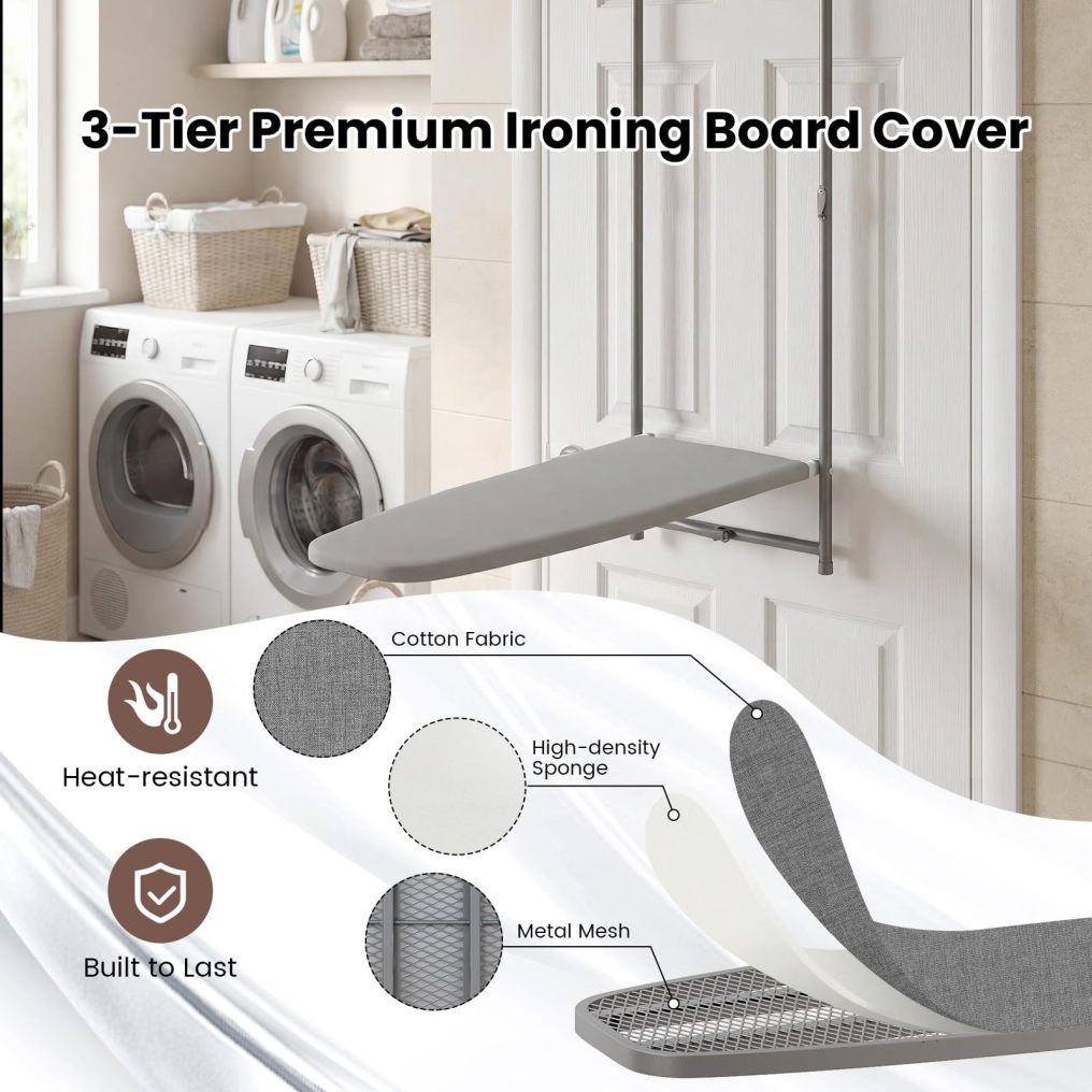 Over the Door Ironing Board Space-Saving Metal Hanging Ironing Board
