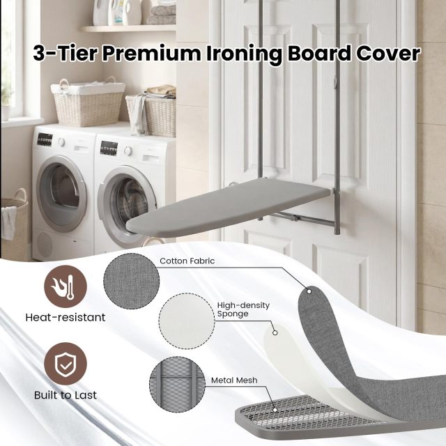 Over the Door Ironing Board Space-Saving Metal Hanging Ironing Board