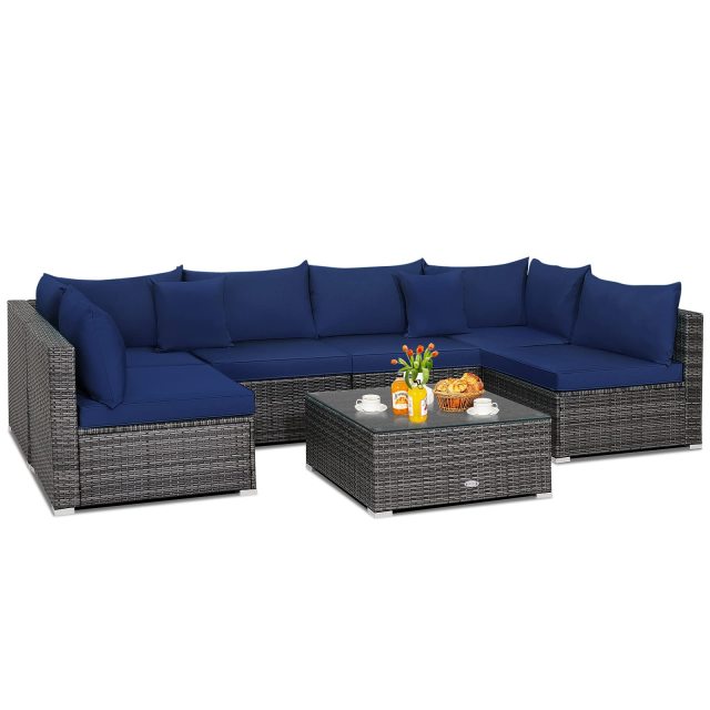 7-Piece Outdoor Patio Furniture Set Rattan Sectional Sofa Set