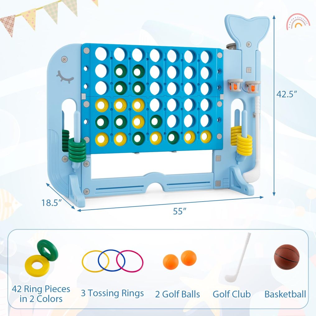 Giant 4-in-a-Row Game Set for Kids and Adults w/ 3 Adjustable Heights