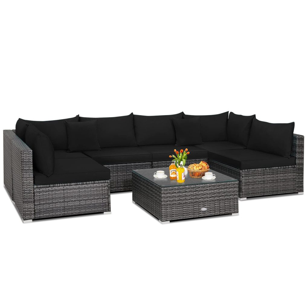 7-Piece Outdoor Patio Furniture Set Rattan Sectional Sofa Set