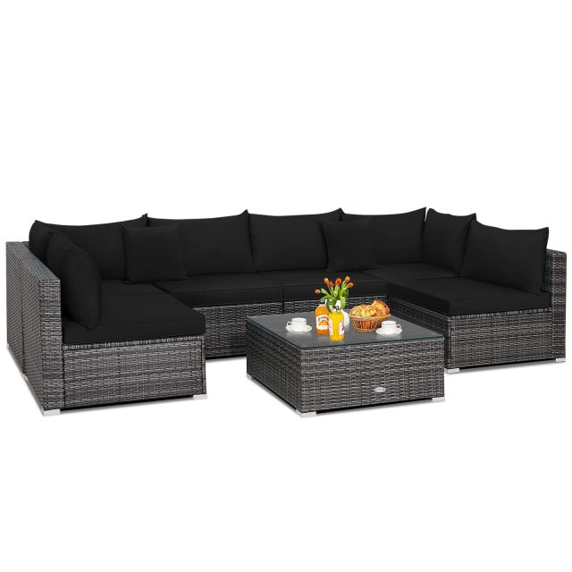 7-Piece Outdoor Patio Furniture Set Rattan Sectional Sofa Set