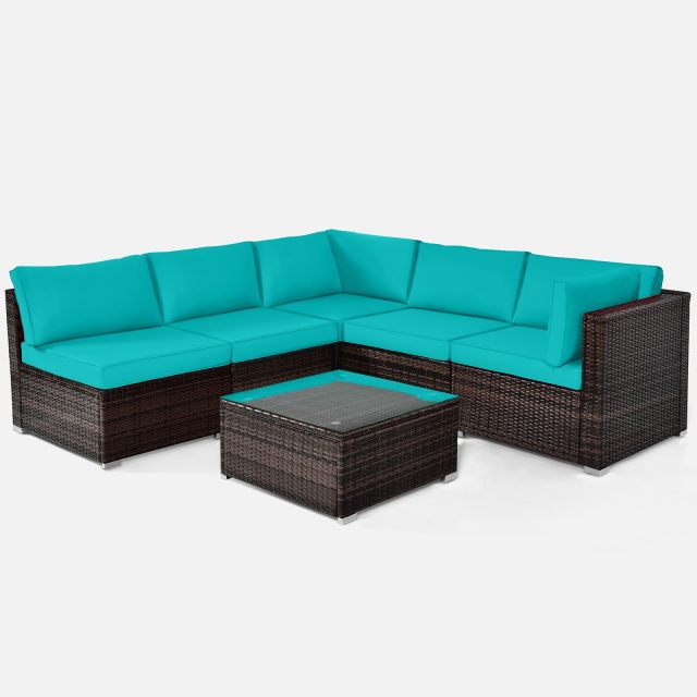 6-Piece Outdoor Patio Furniture Set Rattan Sectional Sofa Set