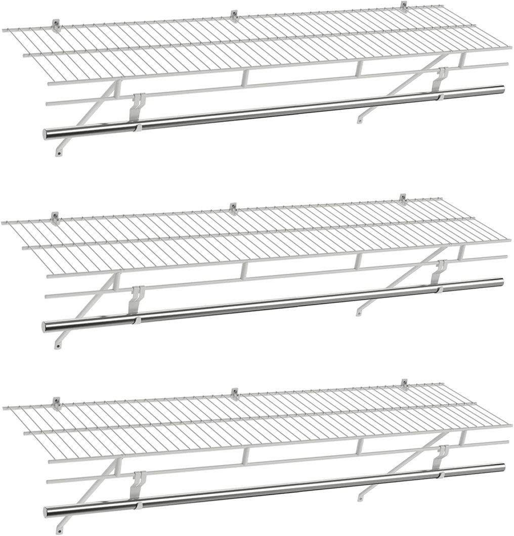 Closet Shelves Wall Mounted Closet Shelf with Hanging Rod (1/2/3/4)